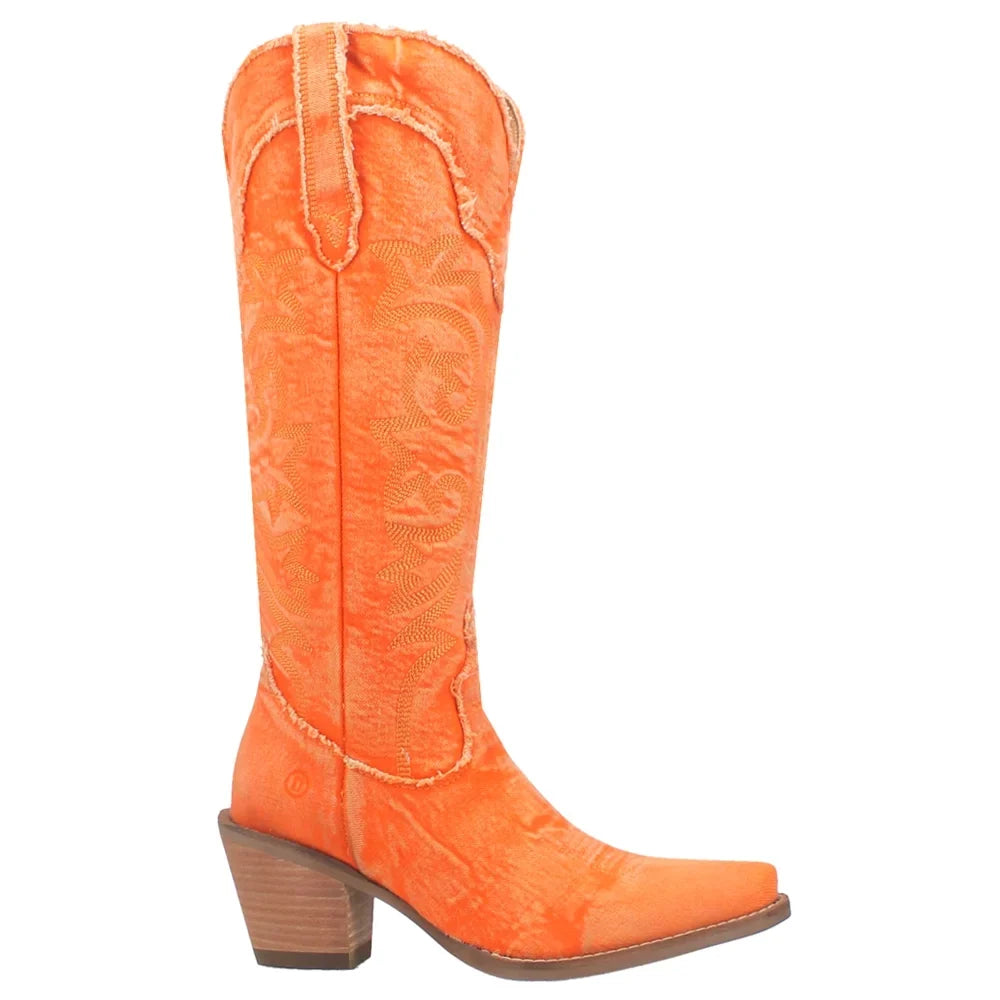 Dingo  Womens Texas Tornado Denim Sizenip Toe   Casual Boots   Knee High Mid Heel 2-3"