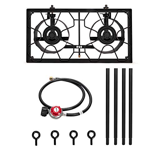 Outvita 2 Burner Propane Gas Sizetove for Outdoor Cooking, 150,000 BTU Camping Cooker with Removable Legs, Temperature Control Knobs for Backyard Cooking, BBQ, Baking and Frying