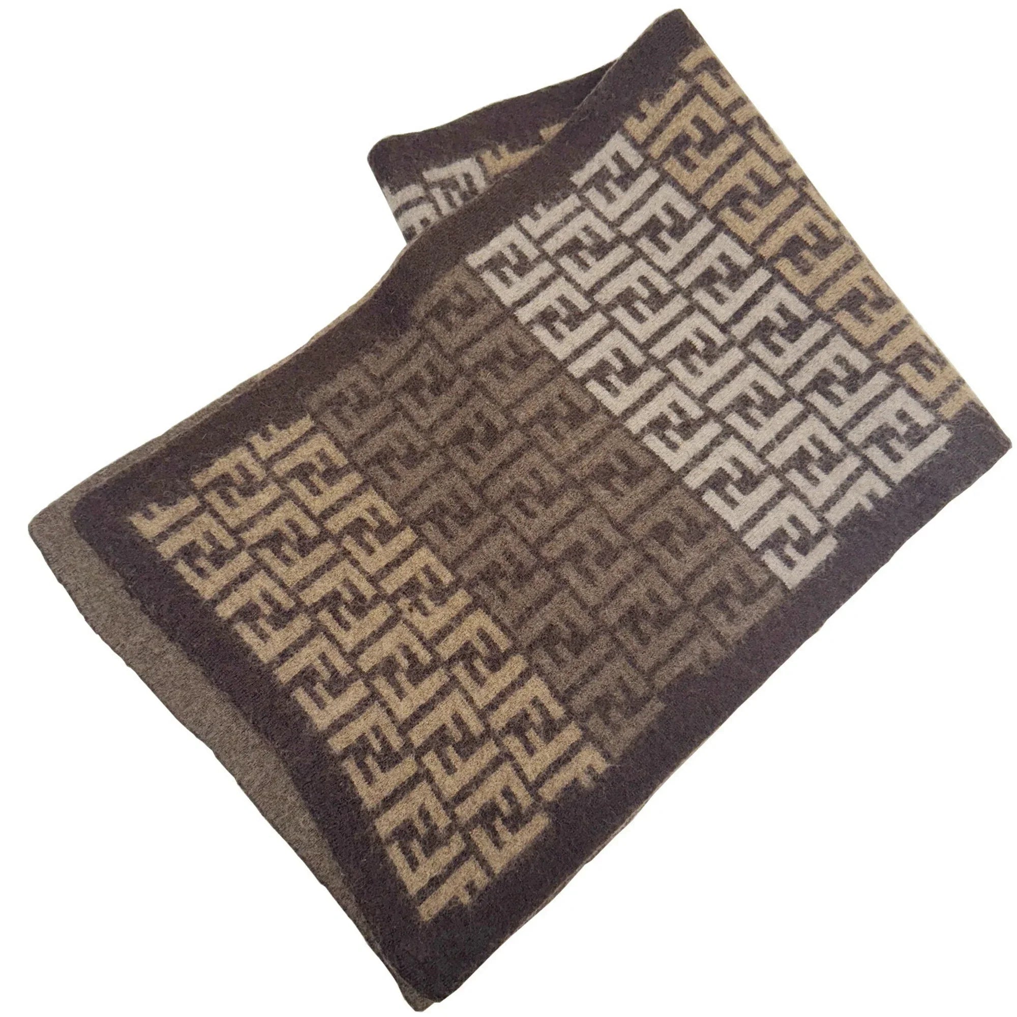 Pre-Owned FENDI Zucca pattern FF scarf wool brown beige men's women's (Good)