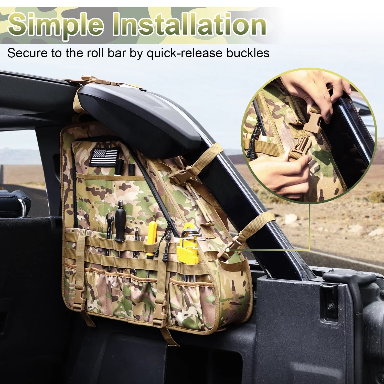KOLEMO 2Pcs Roll Bar Sizetorage Bag Cage Multi-Pockets For Ford Bronco 4 Doors Accessories