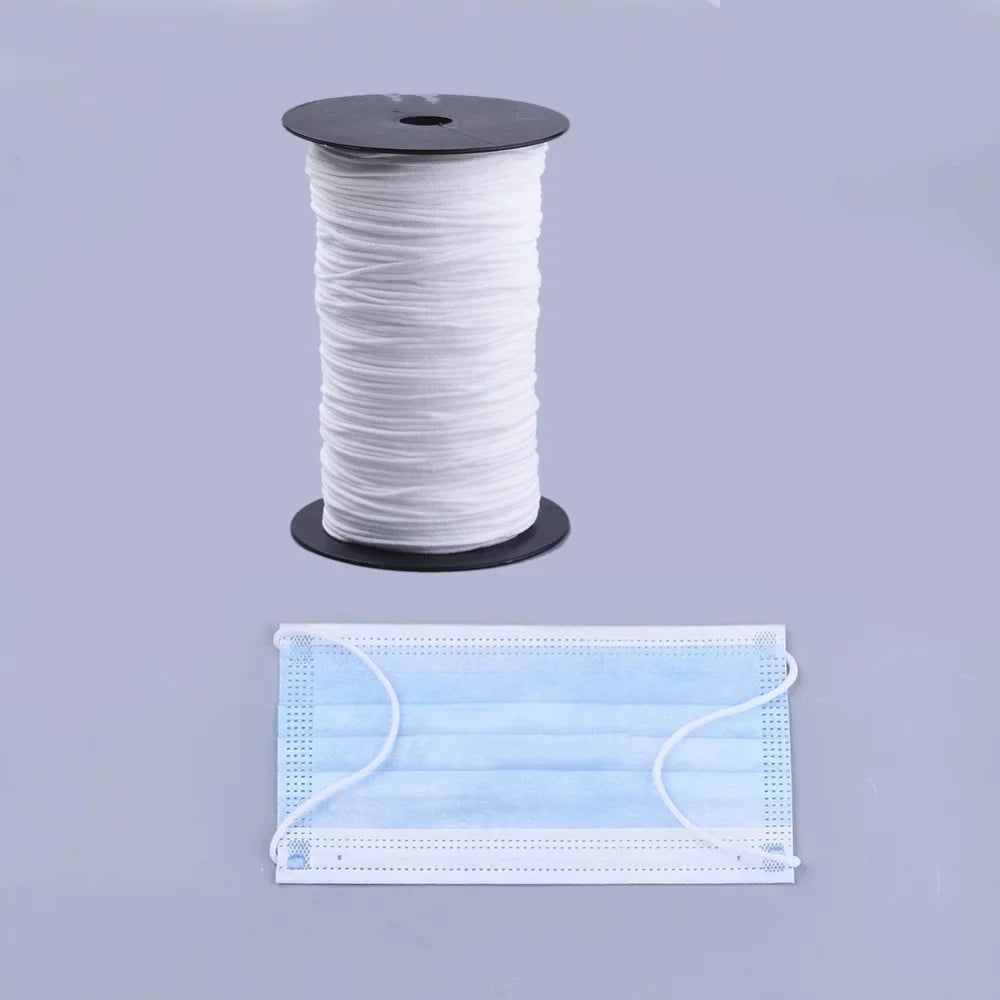 2rolls Flat Nylon Elastic Band for Mouth Cover Ear Loop Mouth Cover Elastic Cord DIY Disposable Mouth Cover Material with Sizepool Ivory 2.5-3mm about 246.06-262.46 yards(225-240m)/roll