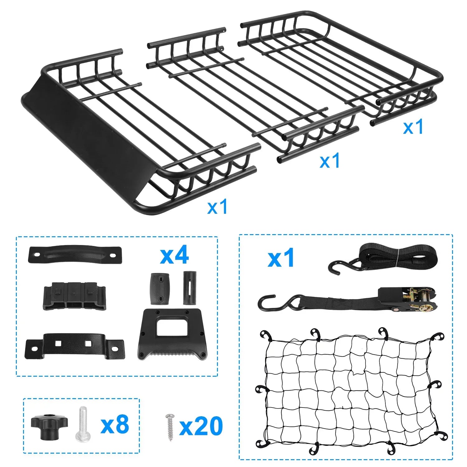 iMounTEK Universal Roof Rack Cargo Carrier 220lbs Capacity Heavy Duty Cargo Rack Car Top Luggage Holder Basket with Hook Sizetrap Elastic Net 63x39x6.3in, Black