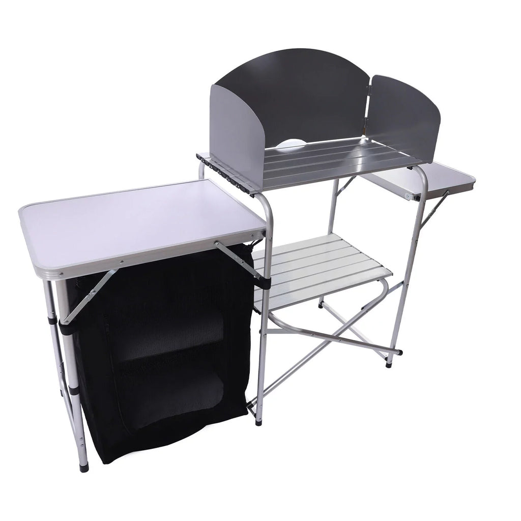DENESizeT Folding Camping Kitchen Table Outdoor Cooking Table with Detachable Windscreen