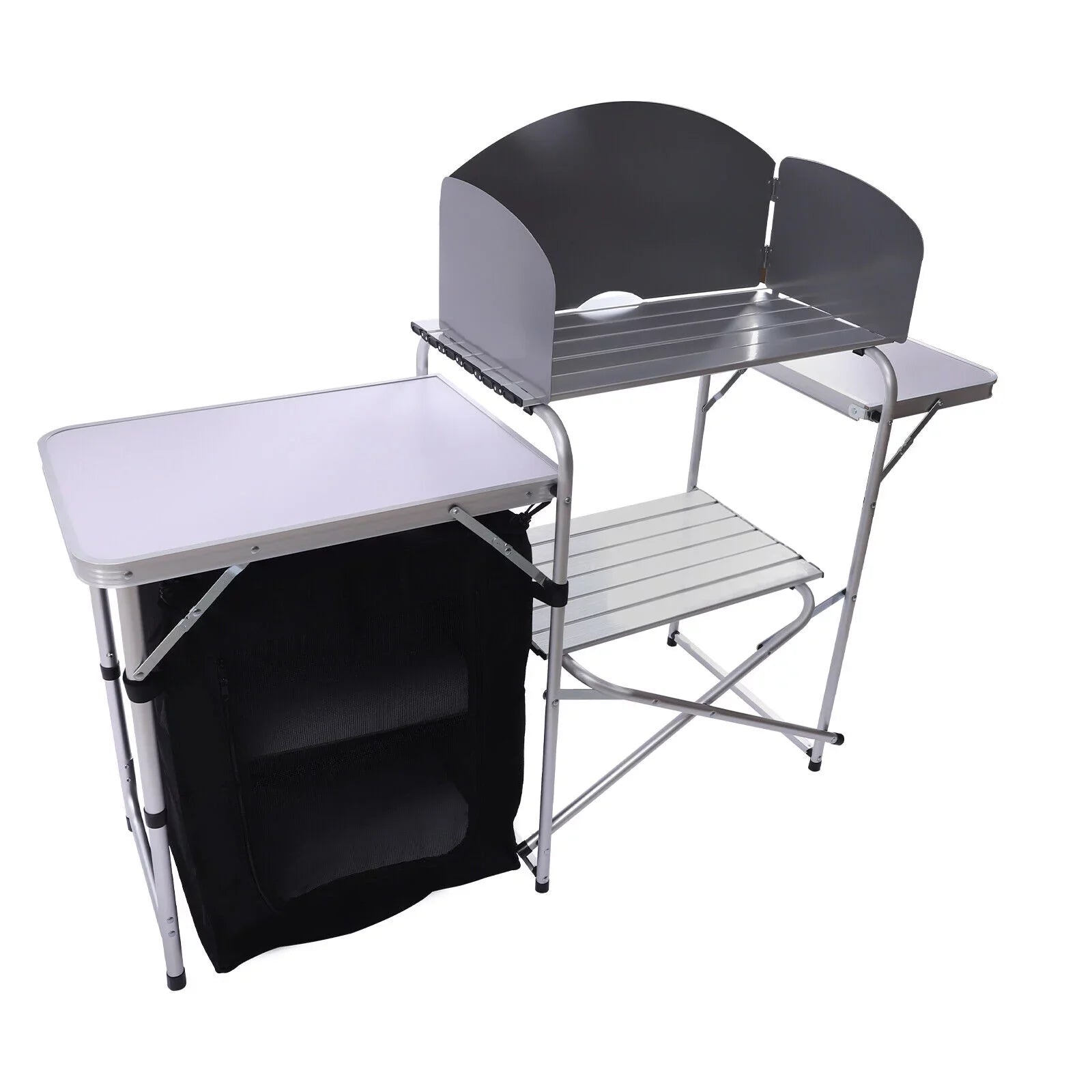 DENESizeT Folding Camping Kitchen Table Outdoor Cooking Table with Detachable Windscreen