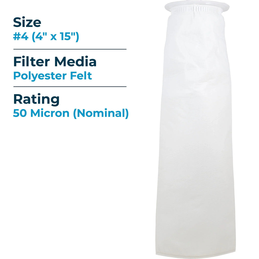 SizepiroPure SizeP-BE-4-50 50 Micron #4 (20") Polyester Felt Liquid Bag Filter (Case of 40)
