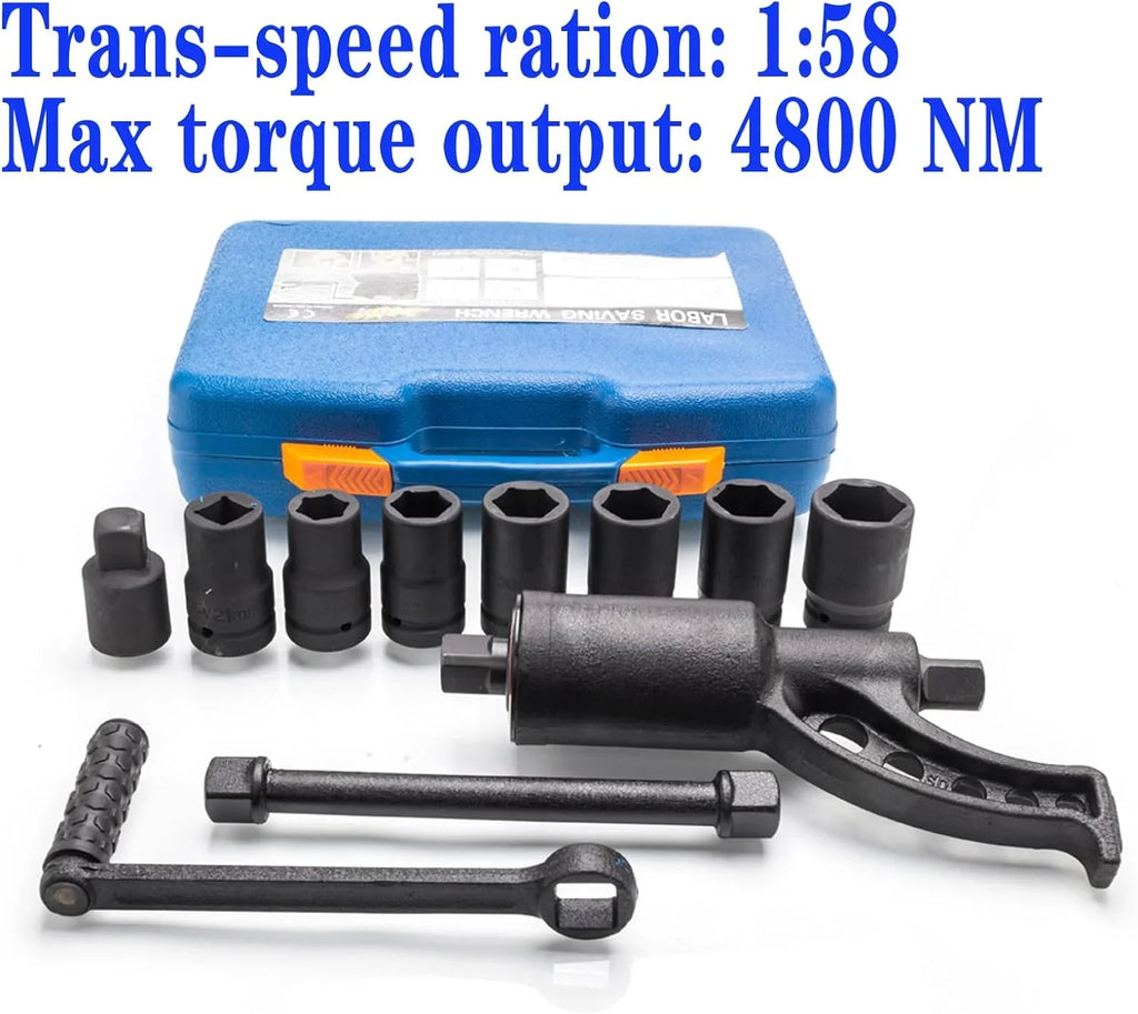 1:58 Heavy Duty Torque Multiplier Sizeet 4800 NM Lug Nut torque Sizeet Lugnut Remover with Case Labor Sizeaving Tool 8pcs Sizeocket Black