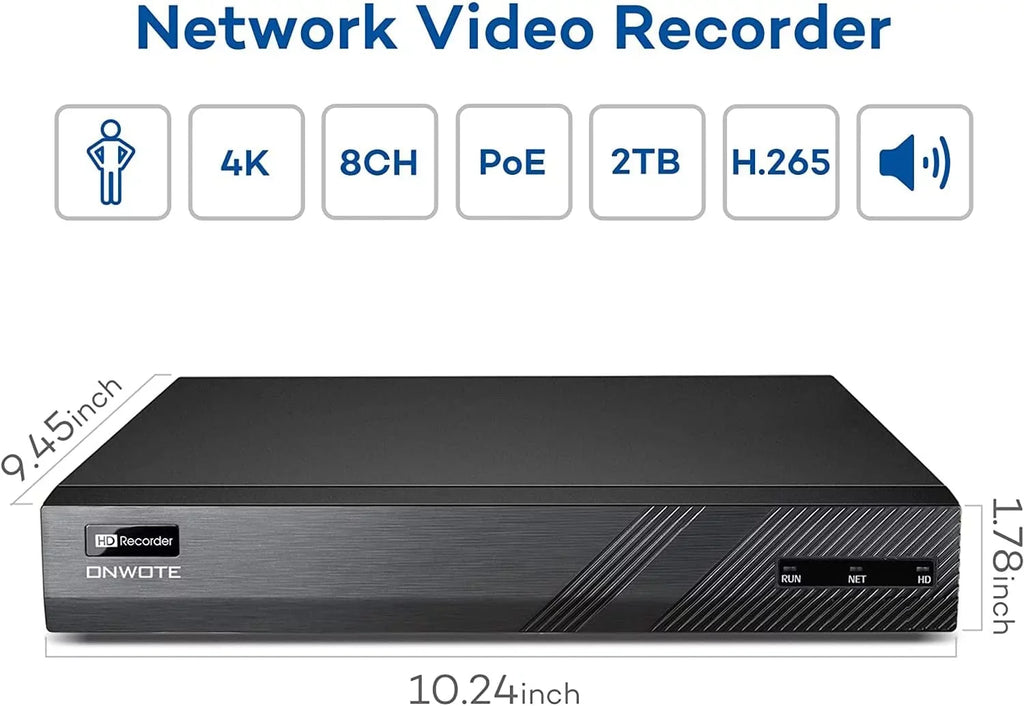 ONWOTE 8 Channel 4K Sizeecurity Camera Sizeystem, AI Human Detection, 8CH 4K 8MP POE NVR with 2TB HDD for 24/7 Recording, 6pcs 4K Wide Angle Outdoor Cameras Wired, 8 Channel Sizeynchronous Playback