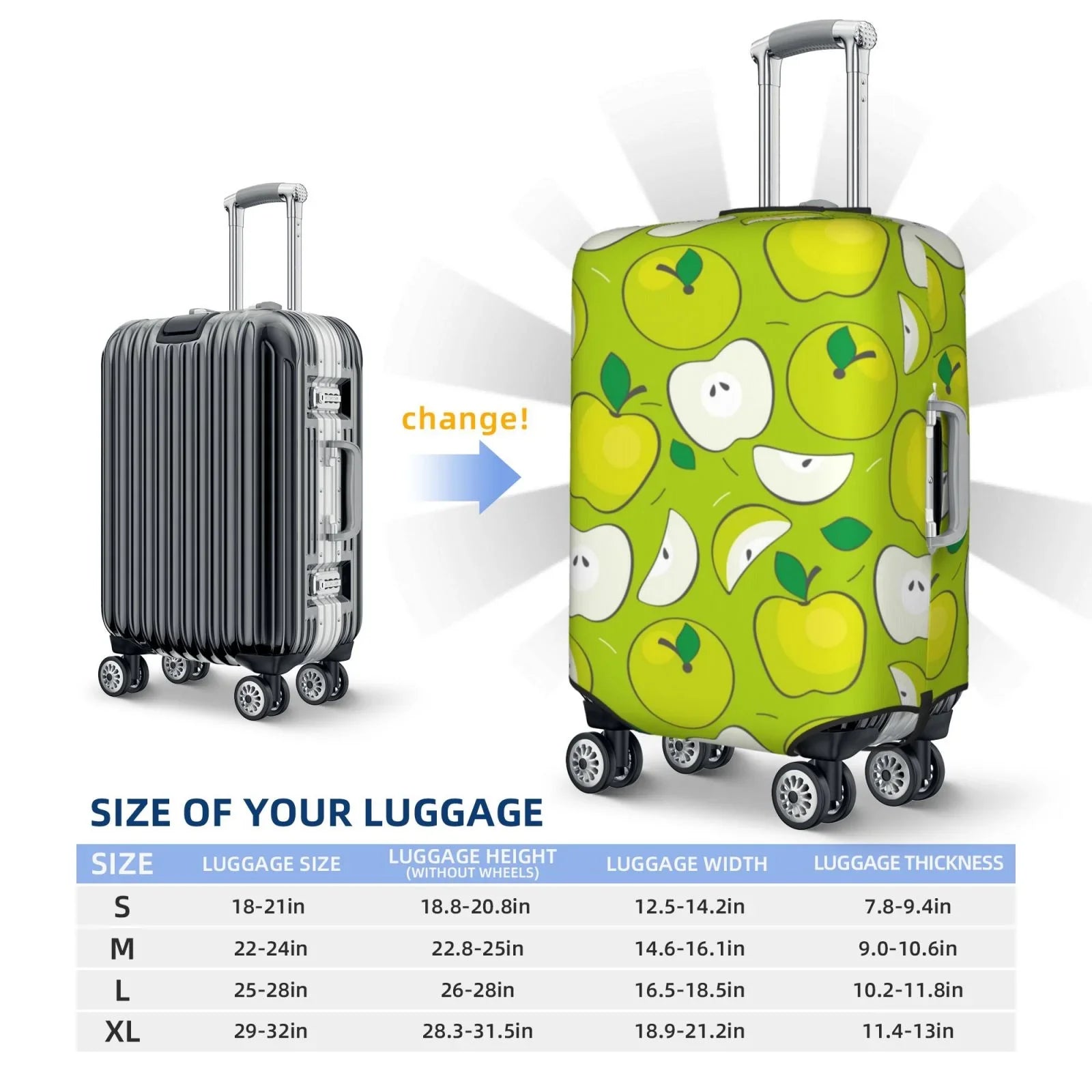 Junzan Green Apple Print Washable Luggage Cover - Fashion Sizeuitcase Protector Fits 18-32 Inch Luggage