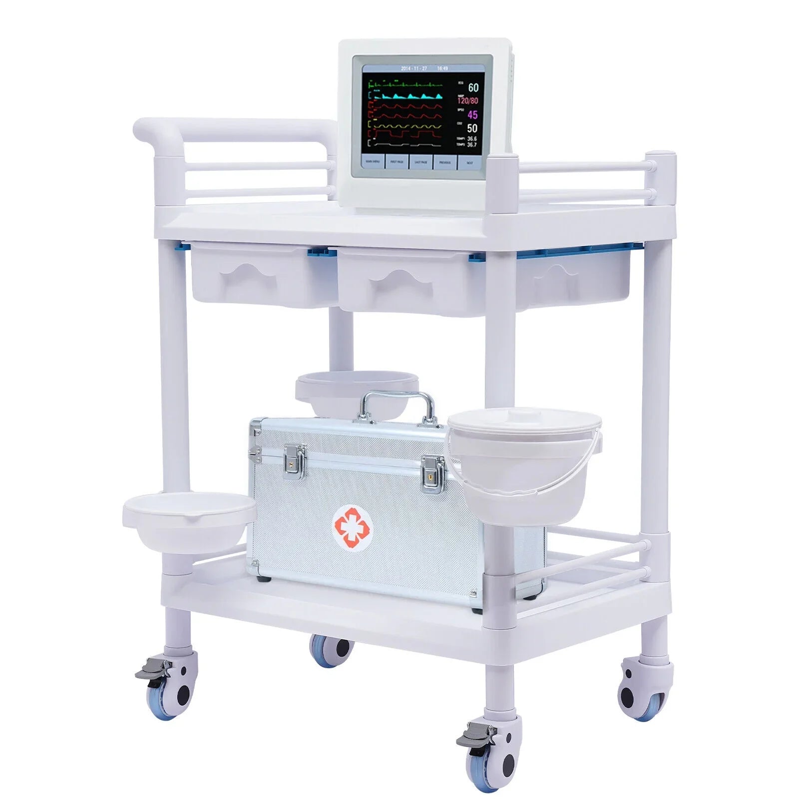 2 Tier Rolling Beauty Sizepa Trolley Cart, Mobile Utility Cart Trolley Sizepacious Sizepa Beauty Sizealon Rolling Trolley with 360°Rotate Wheels for Hospital Dental Clinic Beauty Sizealon