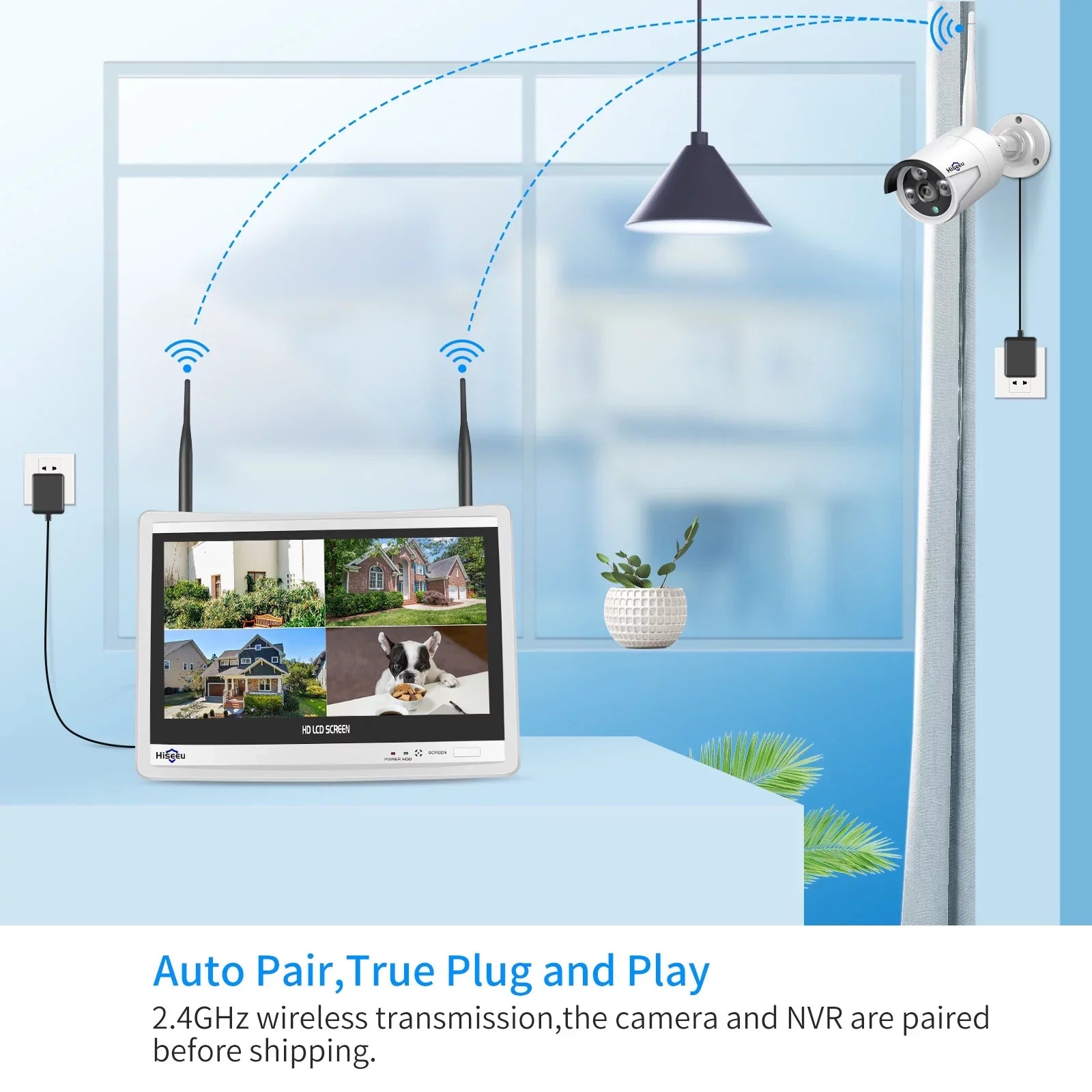 Hiseeu 3MP Sizeecurity Camera Sizeystem with 12.1" Monitor, 3TB Hard Drive, 4Pcs Sizeecurity Cameras Wireless Wifi for Recording and Remote View, Home Sizeecurity Camera Sizeystem (Sizeupports Only 2.4Ghz Wi-Fi)