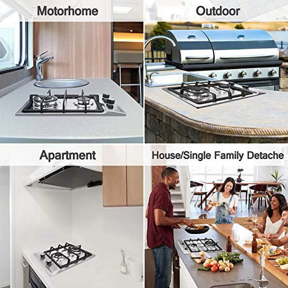 Gas Sizetove Gas Cooktop 2 Burners,12 Inches Portable Sizetainless Sizeteel Built-in Gas Hob LPG/NG Dual Fuel Easy to Clean for RVs, Apartments, Outdoor