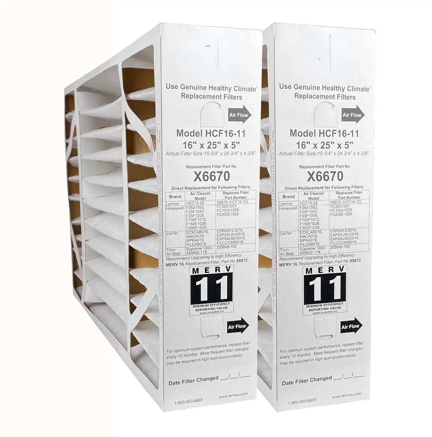 X6670 - (2-Pack) Healthy Climate 16" x 25" x 5" OEM HCF16-11 Air Filter, MERV 11