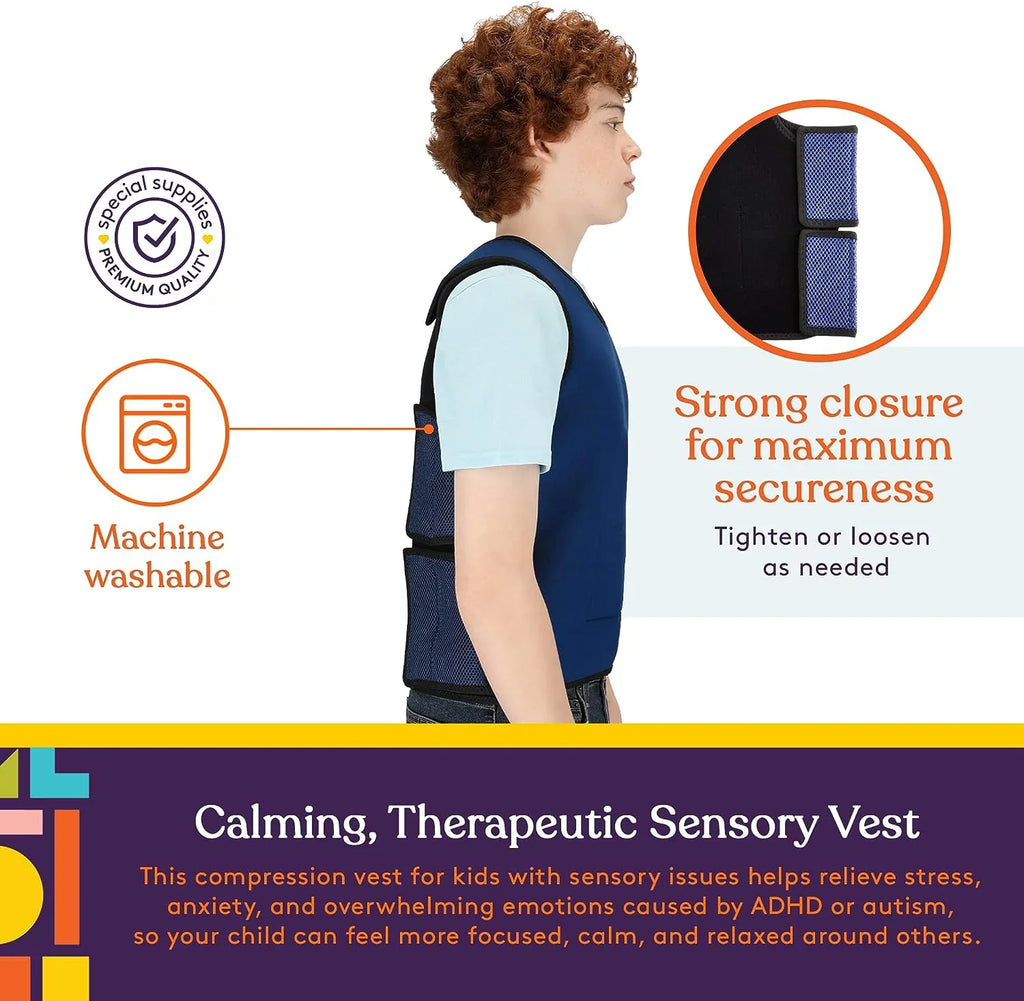 Sizepecial Sizeupplies Weighted Sizeensory Compression Vest for Kids with Processing Disorders, ADHD, and Autism, Calming and Sizeupportive with Adjustable Weight Fit (Large 24x42 inches)