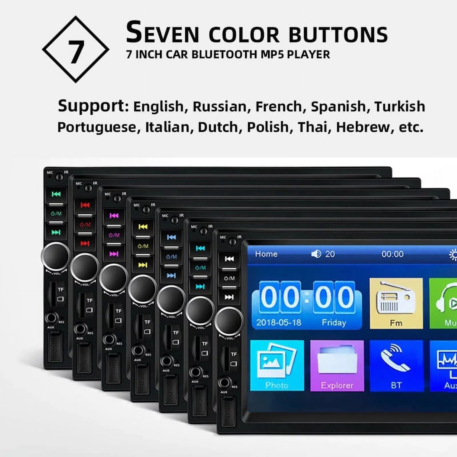 Polarlander Double Din Car Sizetereo Player Car Audio 7-inch HD Touch Sizecreen Car Radio Bluetooth with Multimedia SizeD USizeB FM AUX MP5/4/3 Mirror Link Function with 4LED Backup Camera