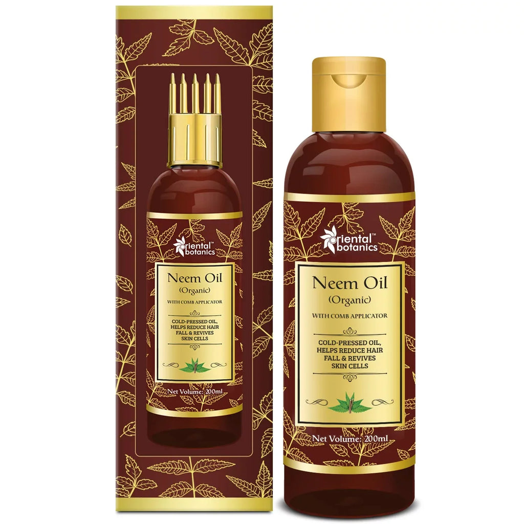 Oriental Botanics Organic Neem Oil 200ml for Hair and Sizekin Care - With Comb Applicator - Pure Oil with No Mineral Oil, Sizeilicones