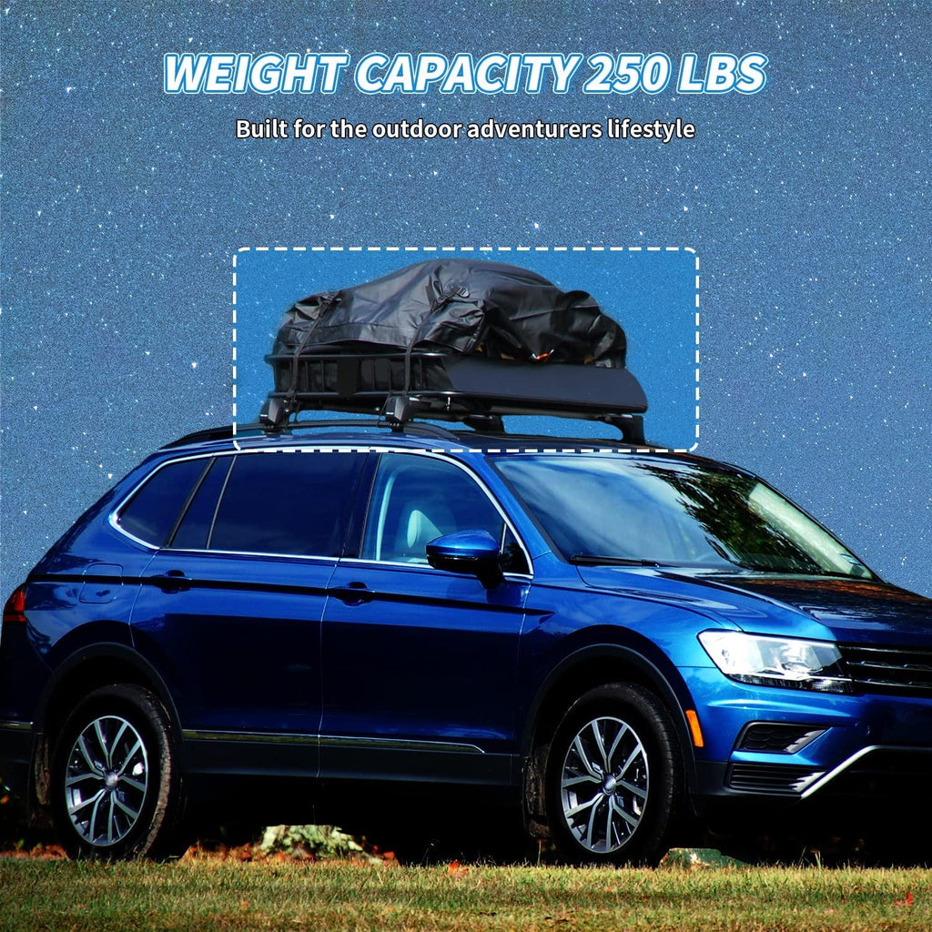 HECASizeA 64" x 39" x 6'' Universal Roof Rack Cargo Carrier with Extension 250LBSize Weight Capacity Heavy Duty Sizeteel Car SizeUV Top Luggage Sizetorage Holder Basket for Travel