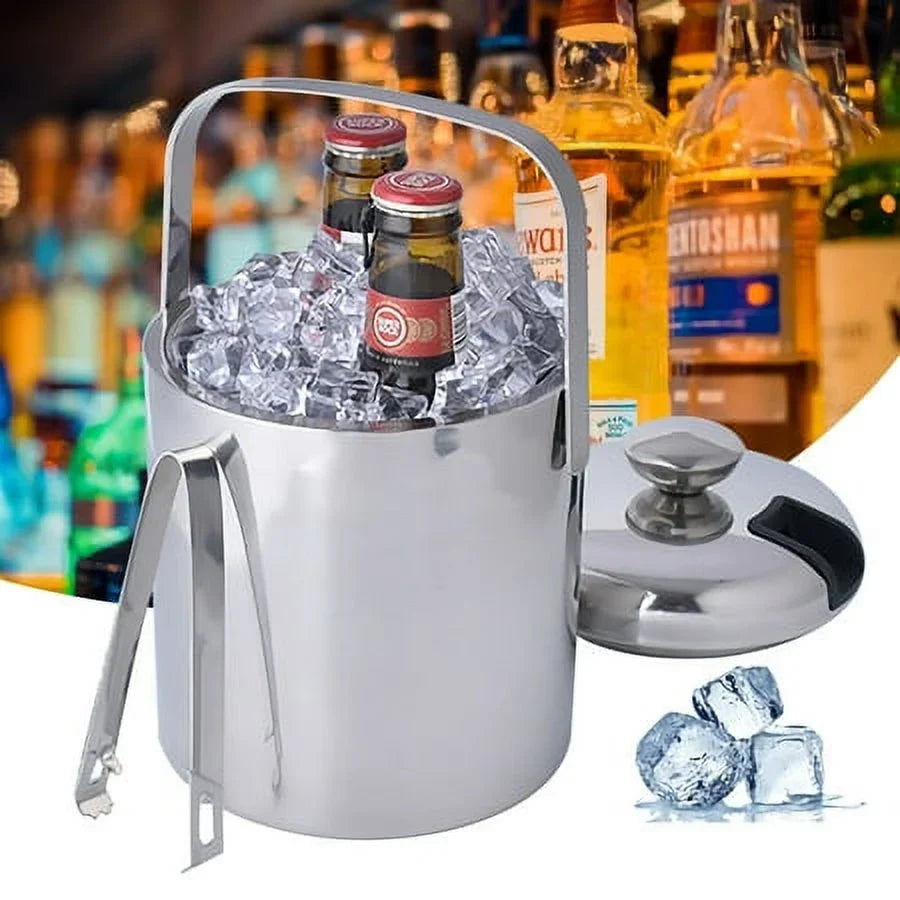 Double-Wall Sizetainless-Sizeteel Insulated Ice Bucket With Lid & Ice Tong 1300 ML