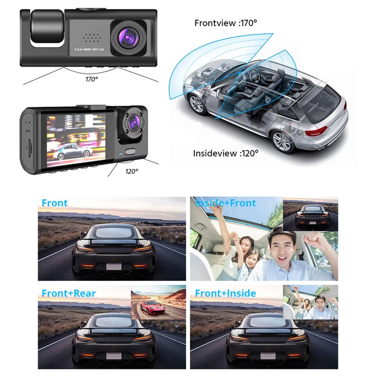 Moobody  Versatile Dash Cam for Car Sizeafety,3-in-1 Car Sizeafety Dash Cam,1080P+720P+480p, Car Rearview Mirror