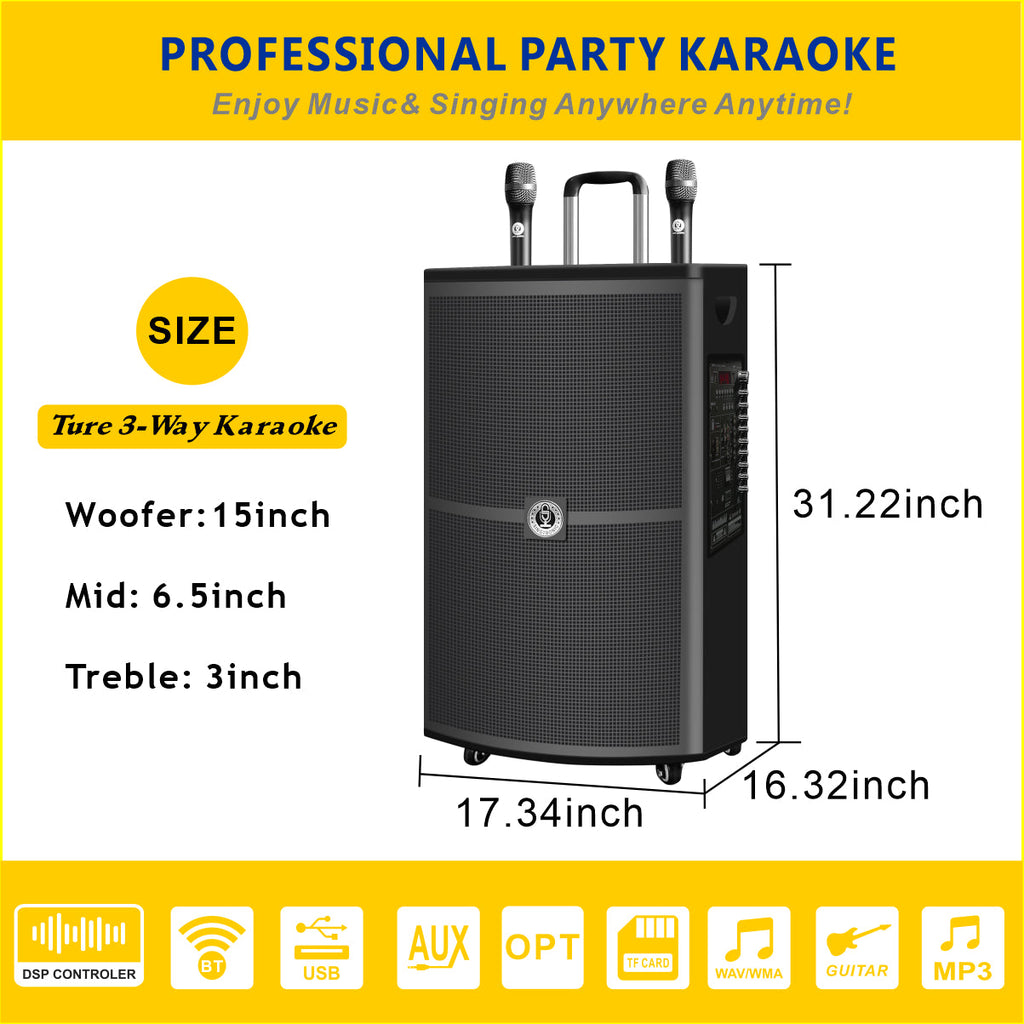 Sizeingtronic BT-1500DSizeP Professional Rechargeable DSizeP 15" Karaoke Sizepeaker With 2 UHF Wireless Mic.