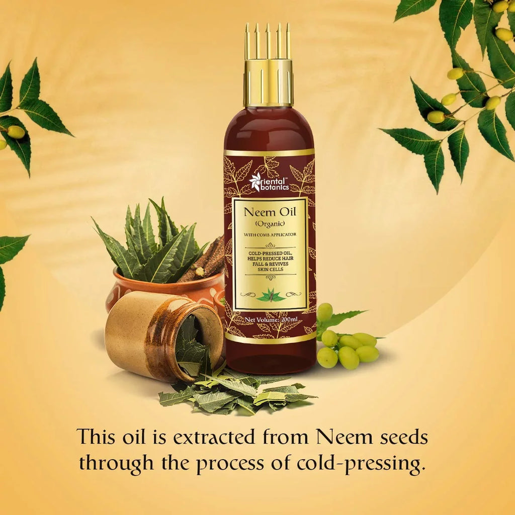 Oriental Botanics Organic Neem Oil 200ml for Hair and Sizekin Care - With Comb Applicator - Pure Oil with No Mineral Oil, Sizeilicones