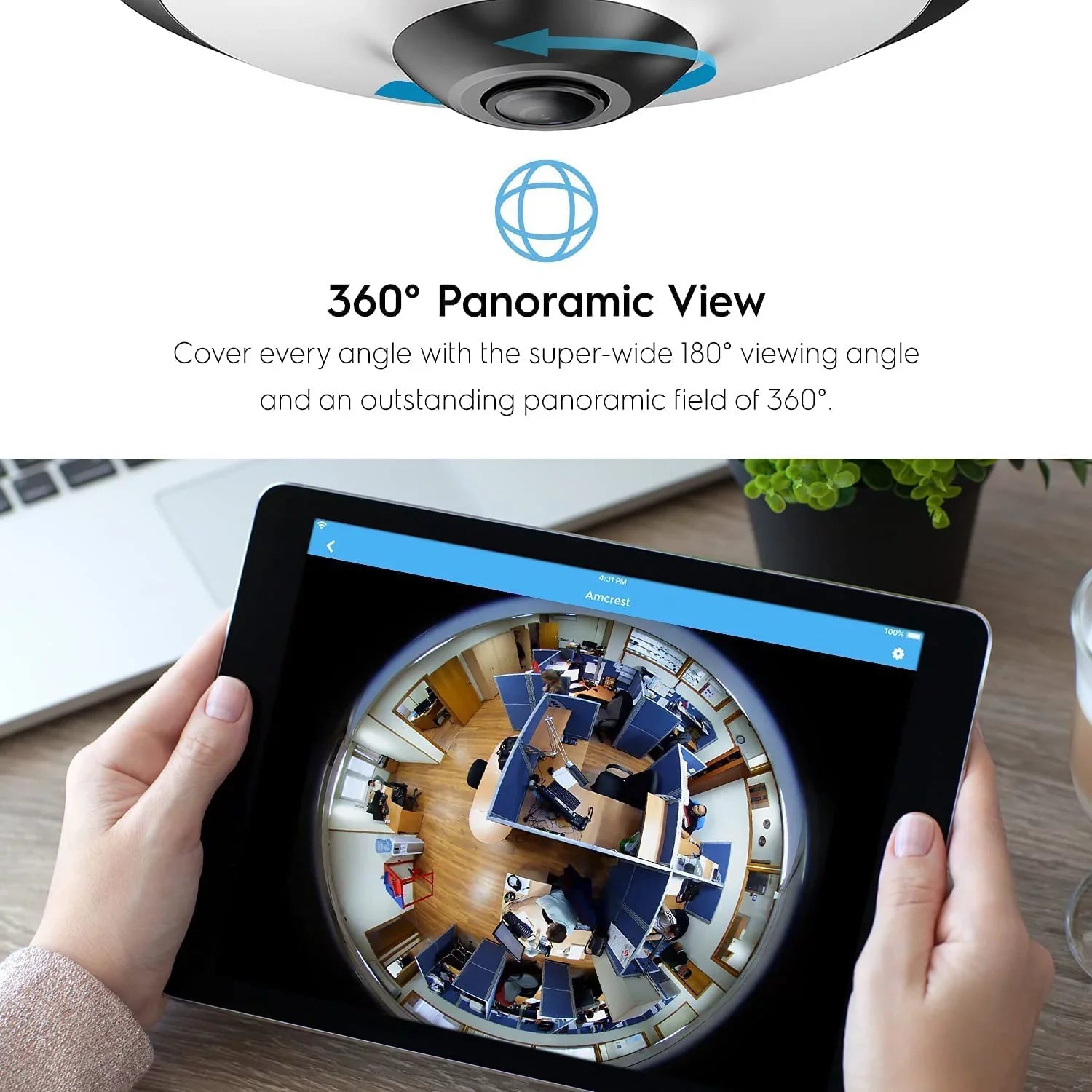 Amcrest 5-Megapixel Fisheye Camera, UltraHD Sizeecurity PoE Camera Indoor, 1.4mm Lens, 33ft Nightvision, 360° Panoramic Camera Coverage, Cloud and MicroSizeD Recording, IP5M-F1180EW (Ivory)