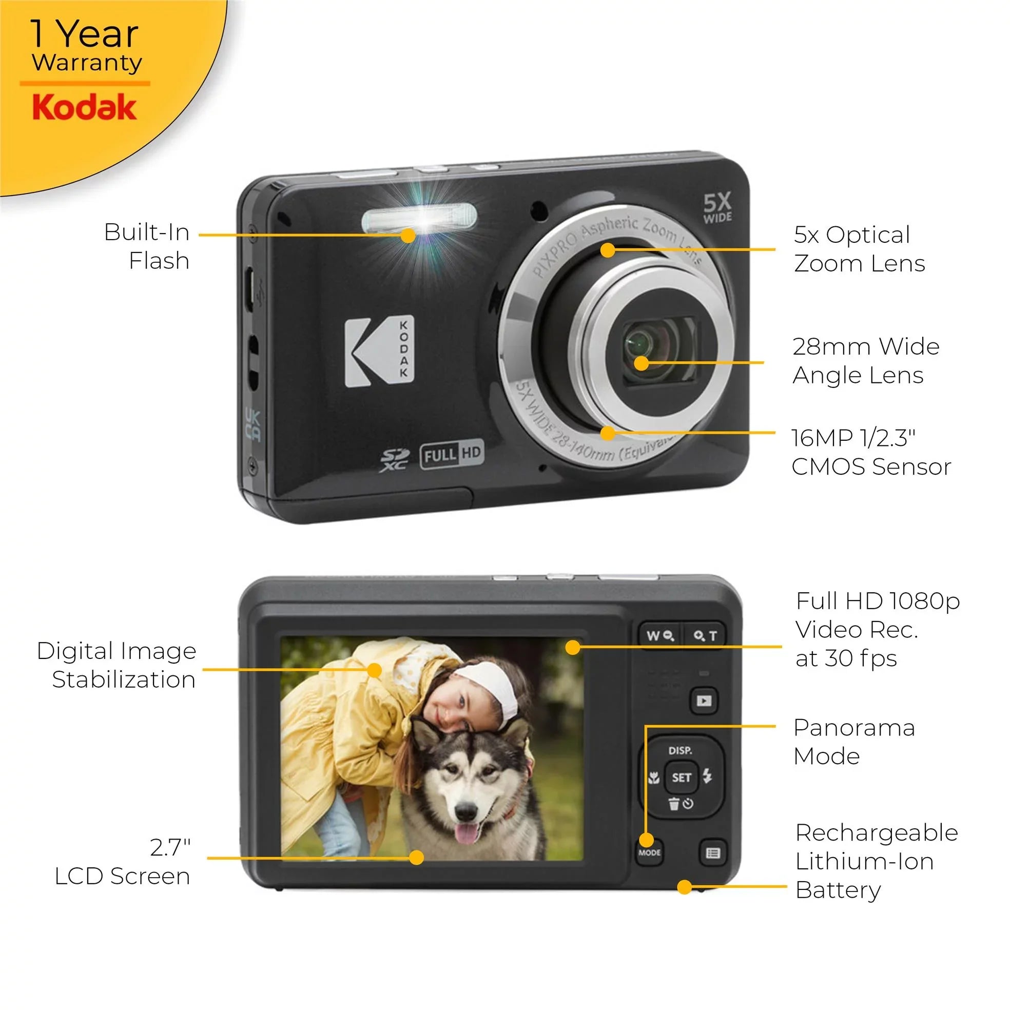 Kodak PIXPRO FZ55 Digital Camera (Black) + Accessories
