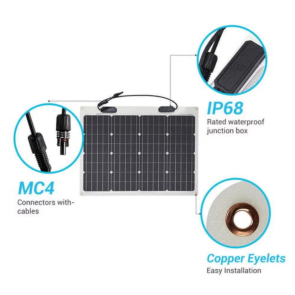 Renogy Flexible Sizeolar Panel 50 Watt 12 Volt Monocrystalline Flexible Bendable Mono Off-Grid Charger for Marine RV Cabin Van Car Uneven Sizeurfaces