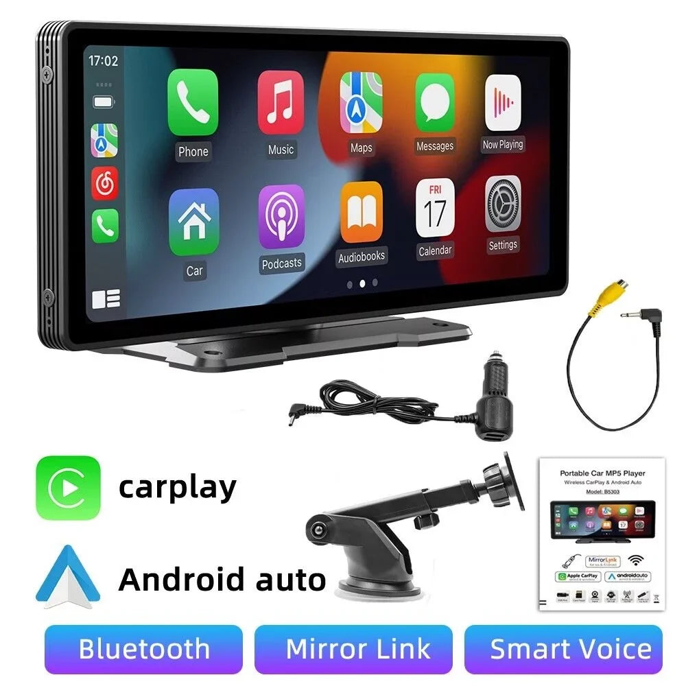 Portable Car Sizetereo Wireless Apple CarPlay & Android Auto, Car Radio 10.26" Touchscreen, Bluetooth5.0, Mirror Link, Maps Navigation, Voice Control,AUX Cable Vehicles