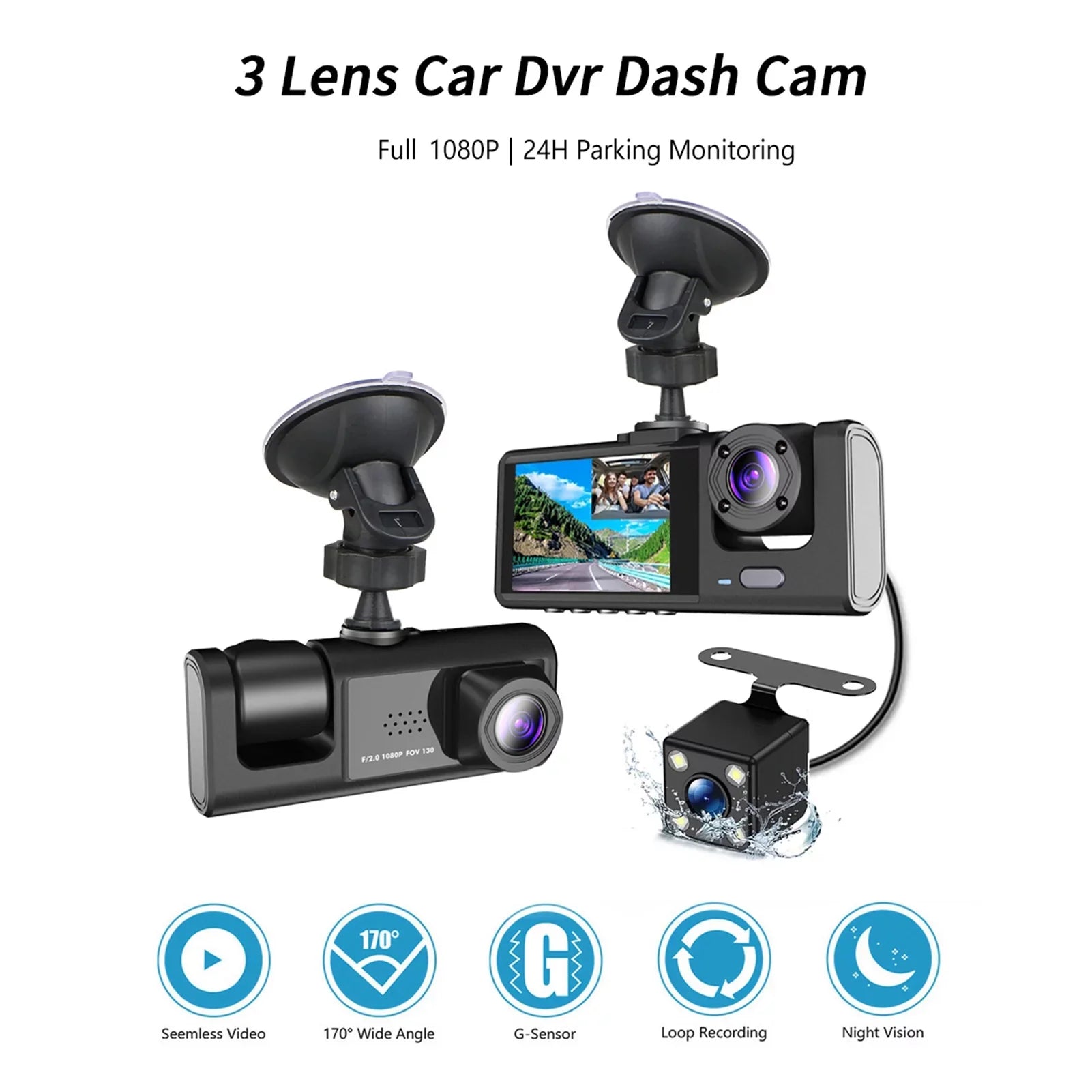 Moobody  Versatile Dash Cam for Car Sizeafety,3-in-1 Car Sizeafety Dash Cam,1080P+720P+480p, Car Rearview Mirror