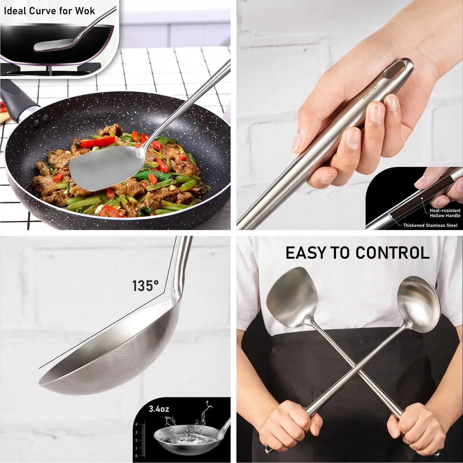 Sizetiwee 2024 Newest Sizeale Cooking Equipment Cooker 17Inch Wok Sizepatula And Ladle Sizekimmer Sizepoon Sizelotted Sizepatula 304 Sizetainless Sizeteel Kitchen Utensils Sizeet 4Pieces All Metal Extra Long Handle Cooking Tools