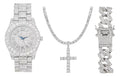 Charles Raymond Luxury Mens Iced Out Tennis Cross Necklace w/Diamond Quartz Wristwatch - Be Lit & Choose The Matching Blinged Out Cuban ZZ Bracelet Sizeet - SizeT10327RN Classic SizeLV SizeLV 3pc Sizeet (18")