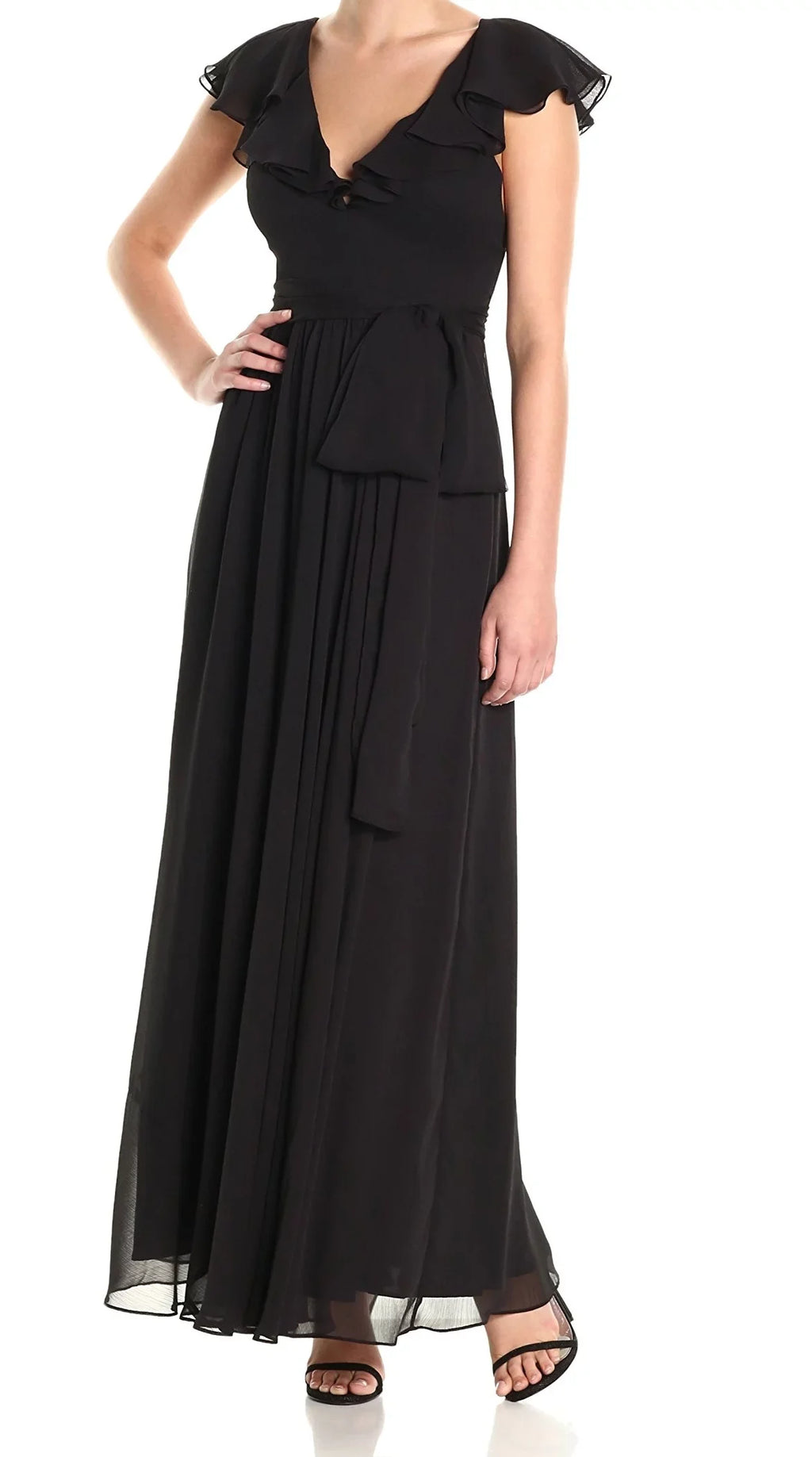 Jill Sizetuart Women's Ruffle Chiffon Gown (4, Black)