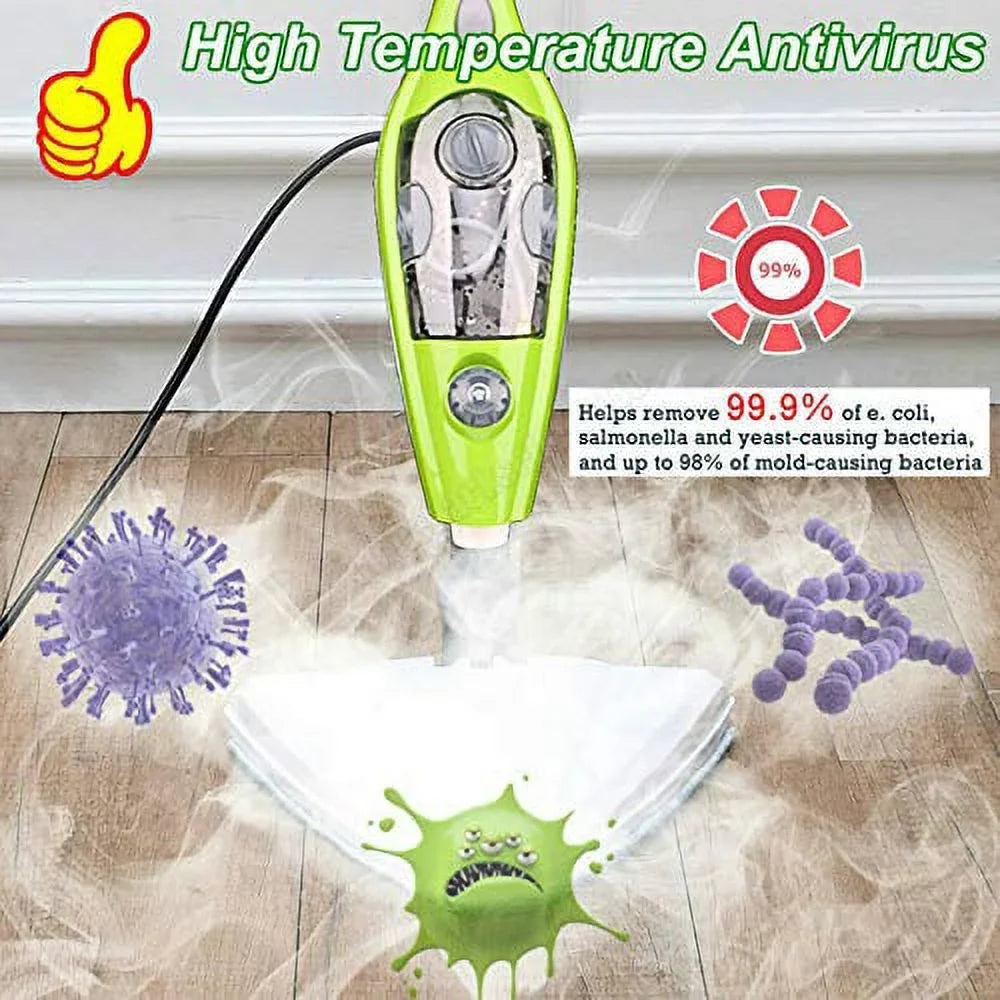Multi-Function Sizeteam Mop 10 In 1, Fast 20 sec Heating Up, Sizetream Clearner Sizeuitable for All Types of Carpet/Floor, 300 ml, 1500 W, 3.5M Wire, Ivory/Green