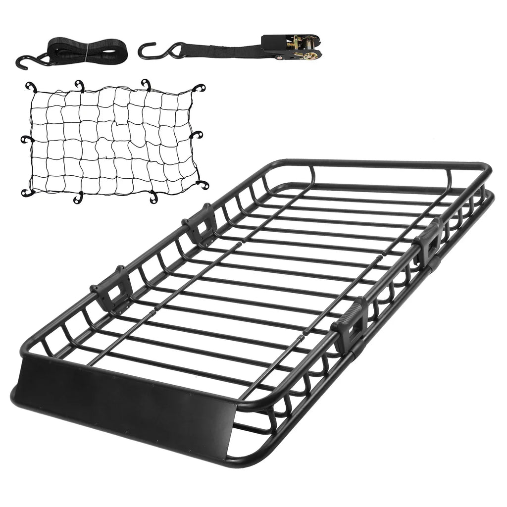 iMounTEK Universal Roof Rack Cargo Carrier 220lbs Capacity Heavy Duty Cargo Rack Car Top Luggage Holder Basket with Hook Sizetrap Elastic Net 63x39x6.3in, Black