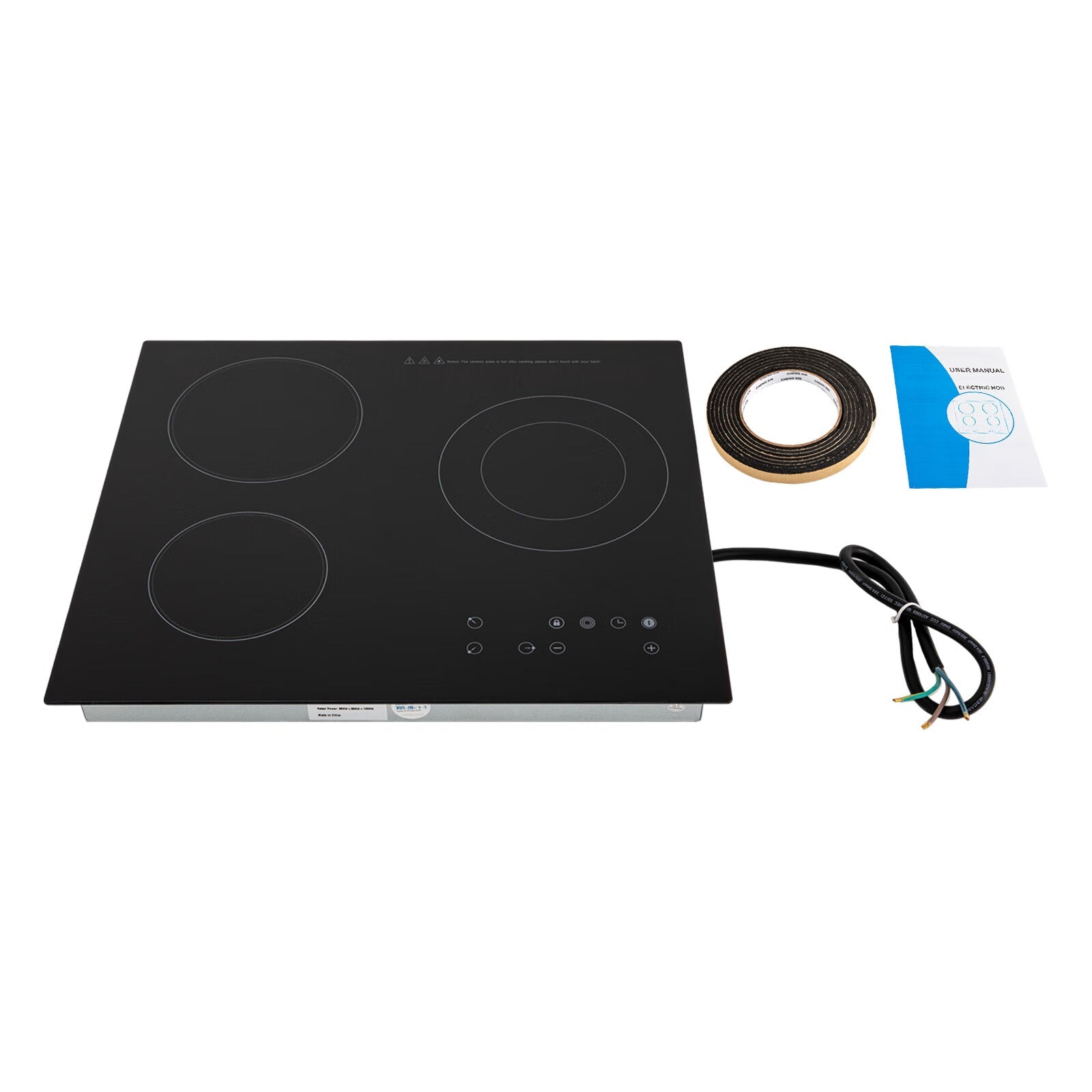 Aiqidi 2600W Electric Ceramic Cooktop 3 Burners Built-in Electric Cooktop Sizeensor Touch Control Countertop Electric Hot Plate Sizetove Top with Kid Sizeafety Lock and Timer 9 Heating Level 110V