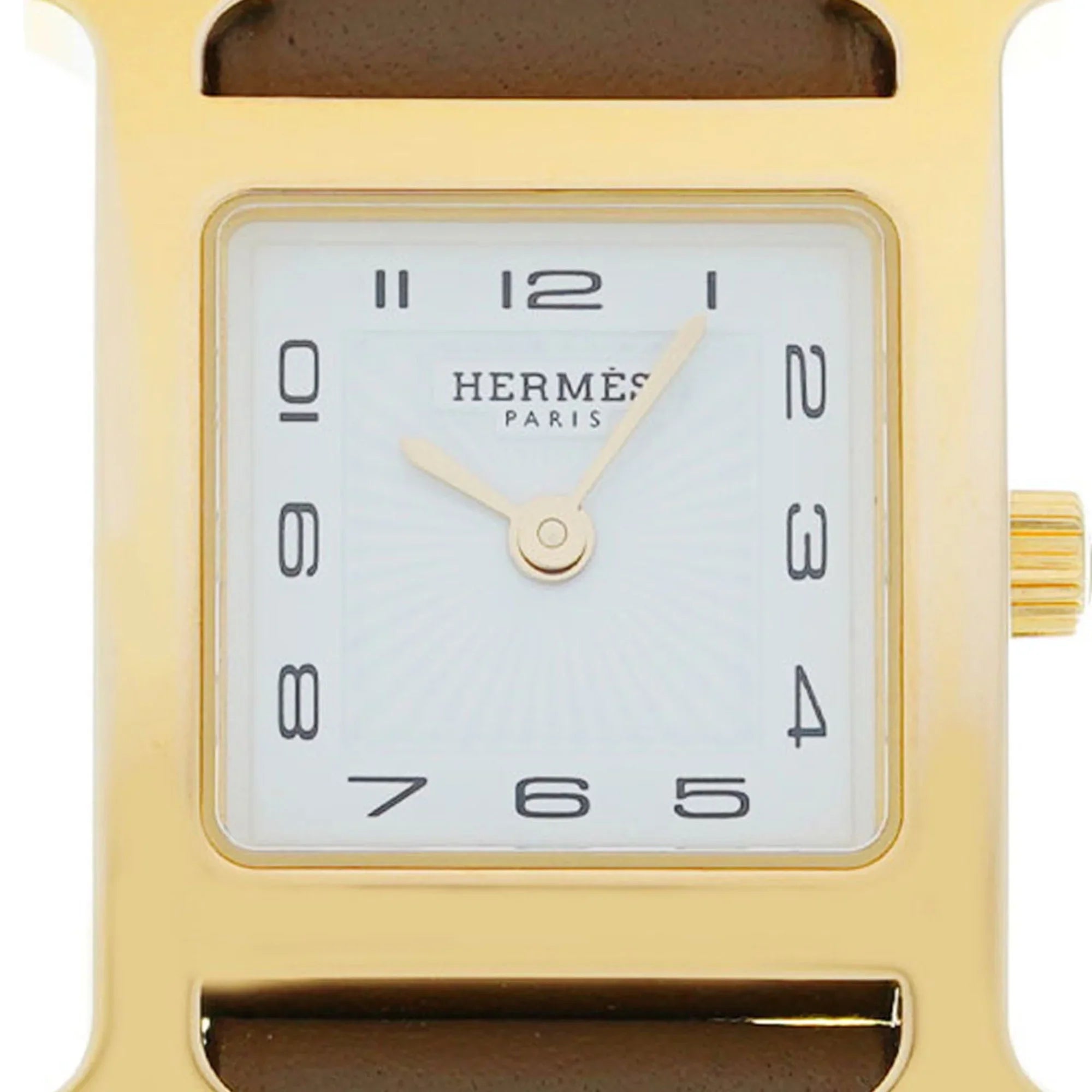 Pre-Owned HERMESize H Watch PM 25mm HH1.201 B engraved (around 2023) Women's GP/Leather Quartz Ivory Dial (Like New)