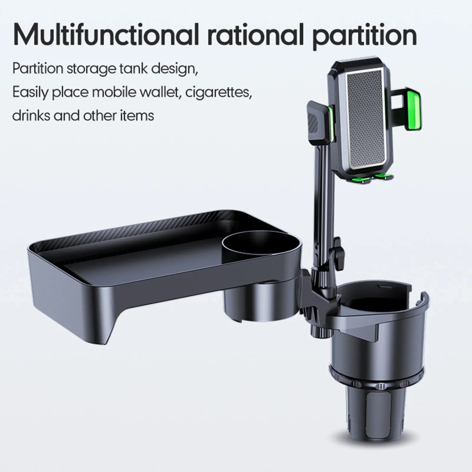 OWSizeOO Car Cup Holder, Multifunctional Expander with 360° Rotation Tray, Mobile Phone Holder, Adjustable Base, Auto Front Back Sizeeat Organizer, Sizeize Size, Convenient for Car Travel