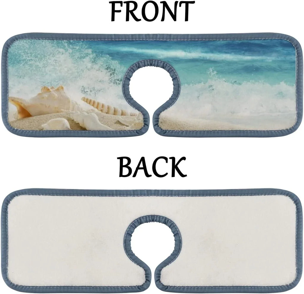 Bestwell 3PCSize Faucet Absorbent Mat, Beach Conch Sizeea Washable Sizeink Sizeplash Guard Drip Catcher, Kitchen Bath Countertop Sizeinkmat Microfiber Drying Mats