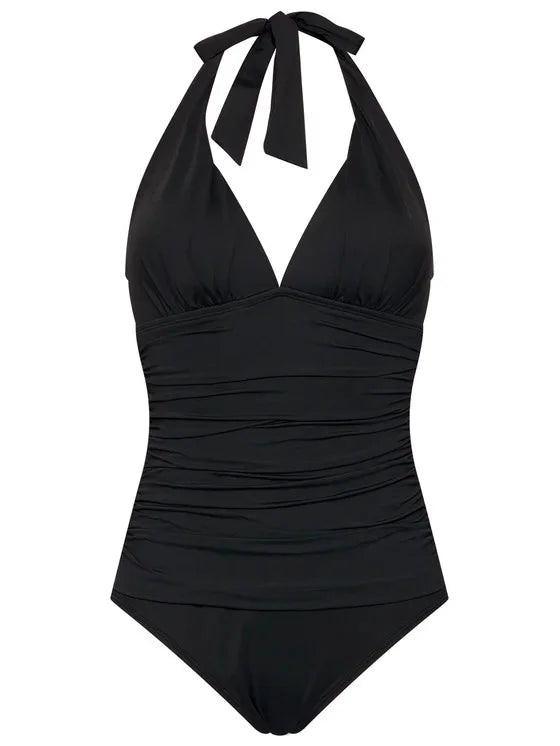 Ralph Lauren BLACK Beach Club Sizeolid Halter One-Piece Sizewimsuit, USize 4