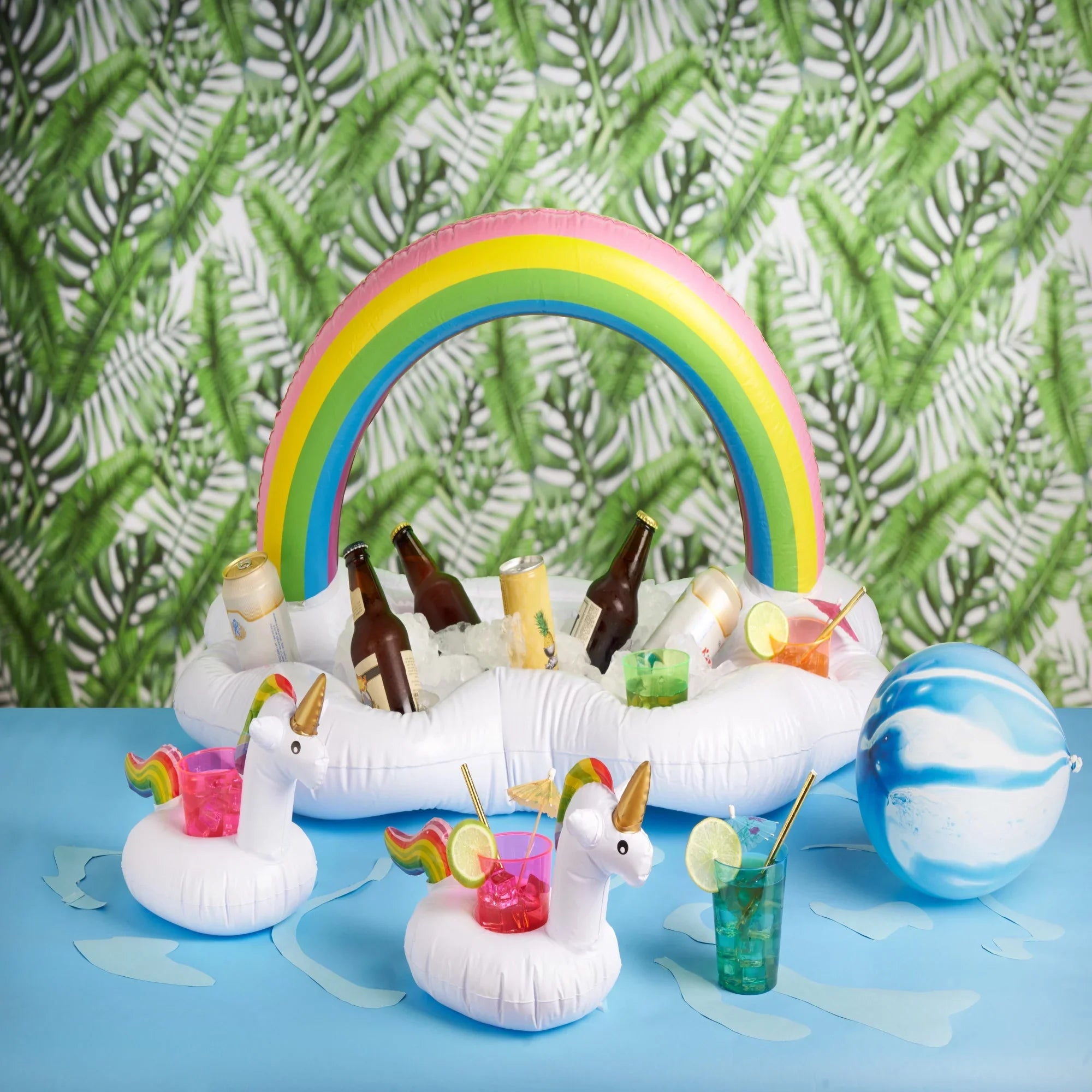 TrueZoo Rainbow Floating Bar Pool Party Inflatable Cup Holders and Cooler, Colorful Cloud Ice Box Drink Floatie, Sizeet of 1