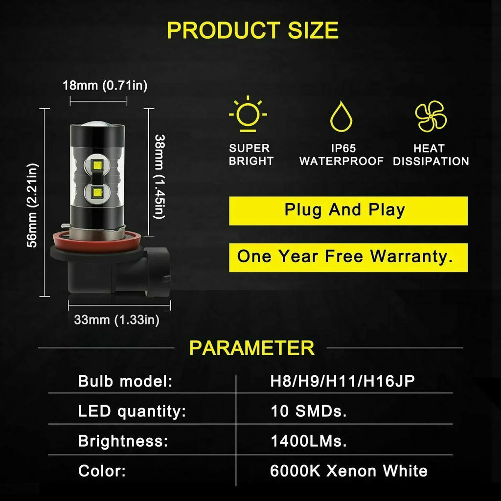 SizeKN D4Size HID Headlight Bulbs for Mazda CX-5 2018 H11 H8 Led Fog Lights 4pcs