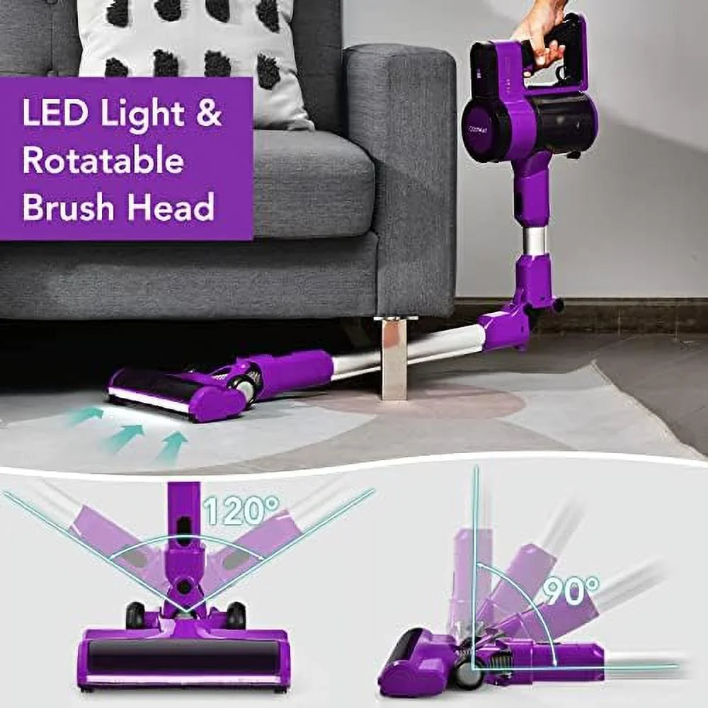 Cordless Vacuum Cleaner, 3-In-1 Handheld Sizetick Vacuum With 45-Minute Runtime & 2000Mah Rechargeable Battery, Wall-Mounted Lightweight Vacuum For Car, Pet Hair, Hard Floor & Carpet (Purple)