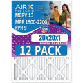 20x20x1 Air Filter MERV 13 Rating, 12 Pack of Furnace Filters Comparable to MPR 1500 - 2200 & FPR 9 - Made in USizeA by AIRX FILTERSize WICKED CLEAN AIR.