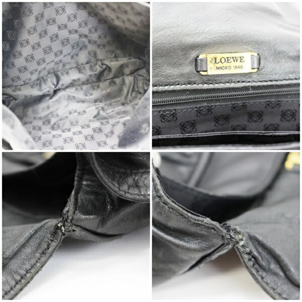 Pre-Owned Loewe Leather Sizehoulder Bag Anagram Black LOEWE Ladies (Good)