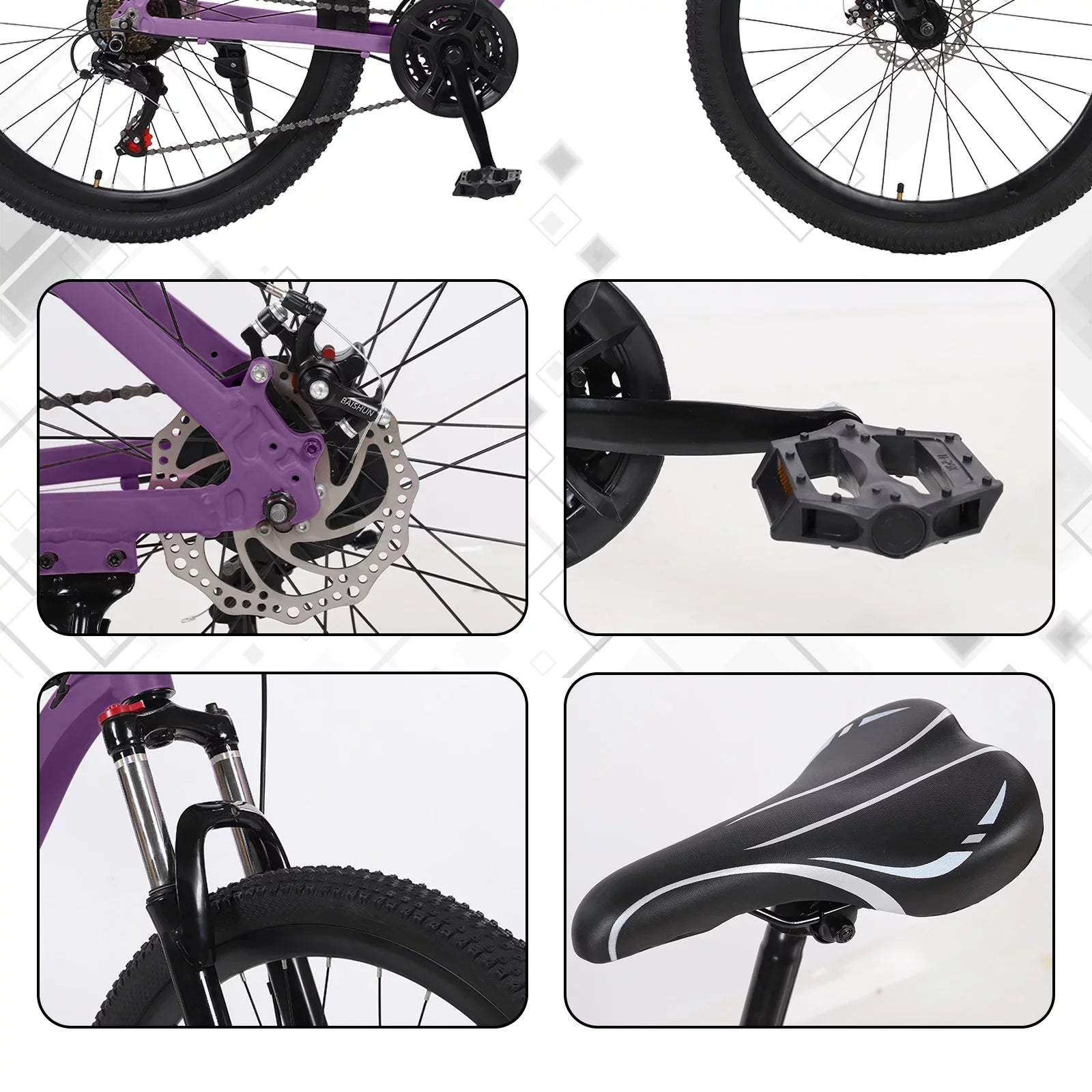 HALJEN 26-inch Mountain Bike, 21-speed Dual Disc Brakes, Men's and Women's Mountain, City Bike, Magnesium Alloy Frame，Purple