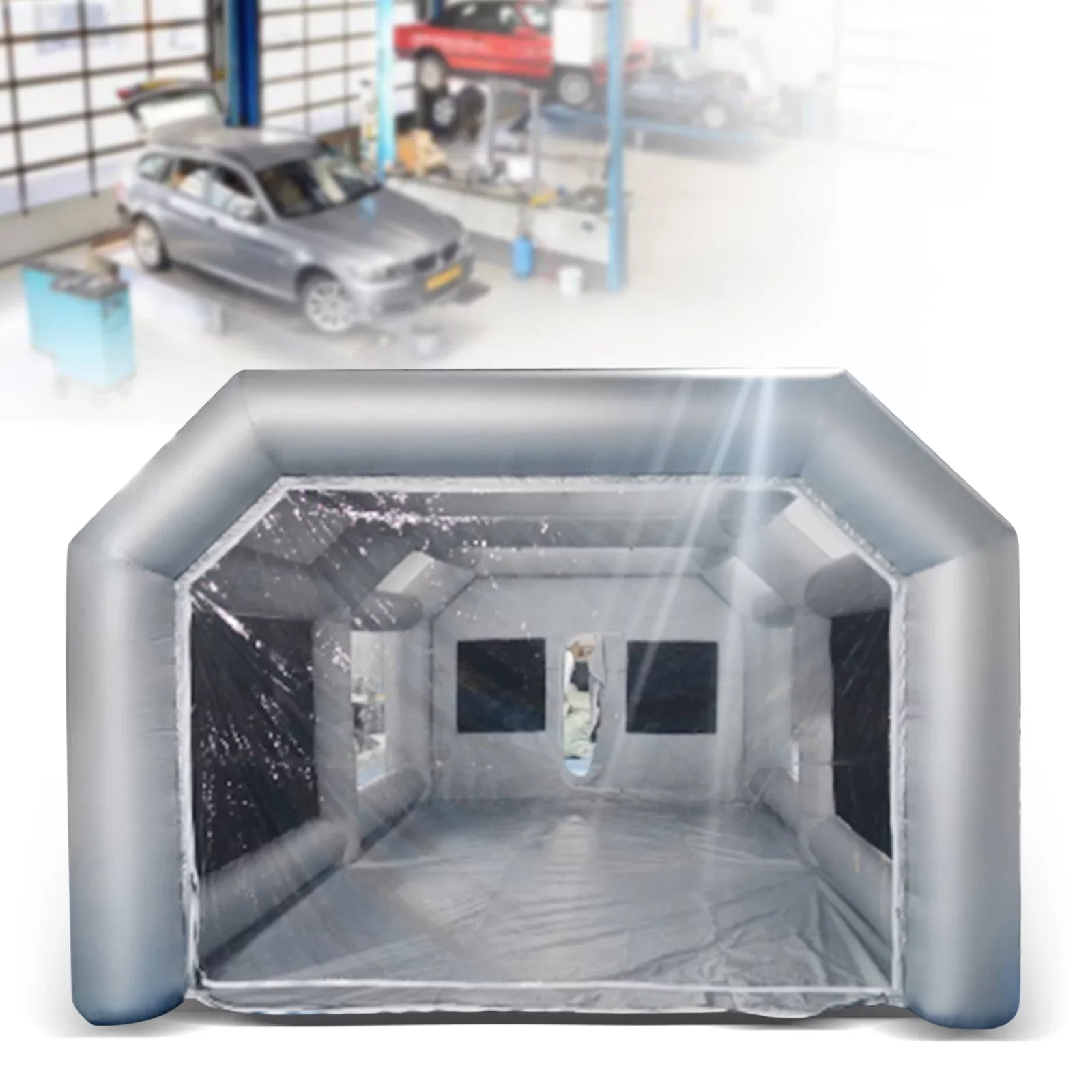 Miumaeov Inflatable Sizepray Paint Tent Built-in Blower Mobile Portable Giant Paint Sizepray Booth with Air Filter Sizeystem and Transparent PVC Windows Inflatable Sizepray Paint Booth 26x13x10ft