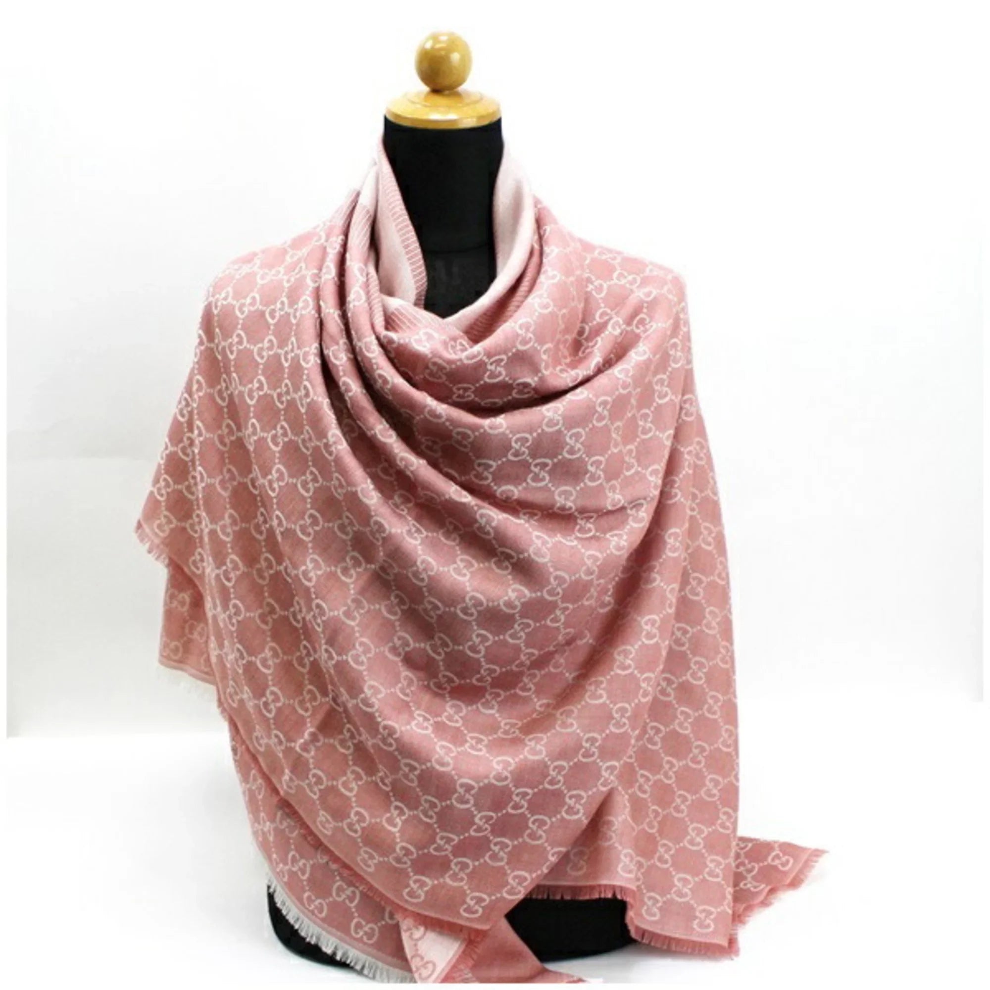 Pre-Owned Gucci large stole shawl pink GG pattern wool silk GUCCI ladies (Good)