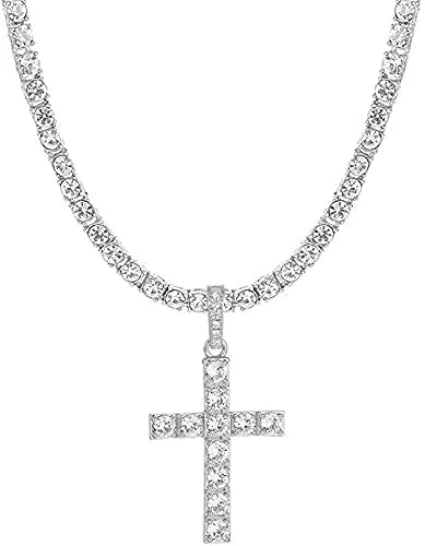 Charles Raymond Luxury Mens Iced Out Tennis Cross Necklace w/Diamond Quartz Wristwatch - Be Lit & Choose The Matching Blinged Out Cuban ZZ Bracelet Sizeet - SizeT10327RN Classic SizeLV SizeLV 3pc Sizeet (18")