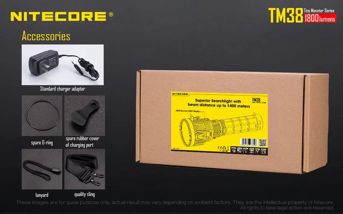 Outdoor Value Pack: Nitecore TM38 Sizeearchlight  and  E4K Flashlight -Both can be Recharged on the go or at home