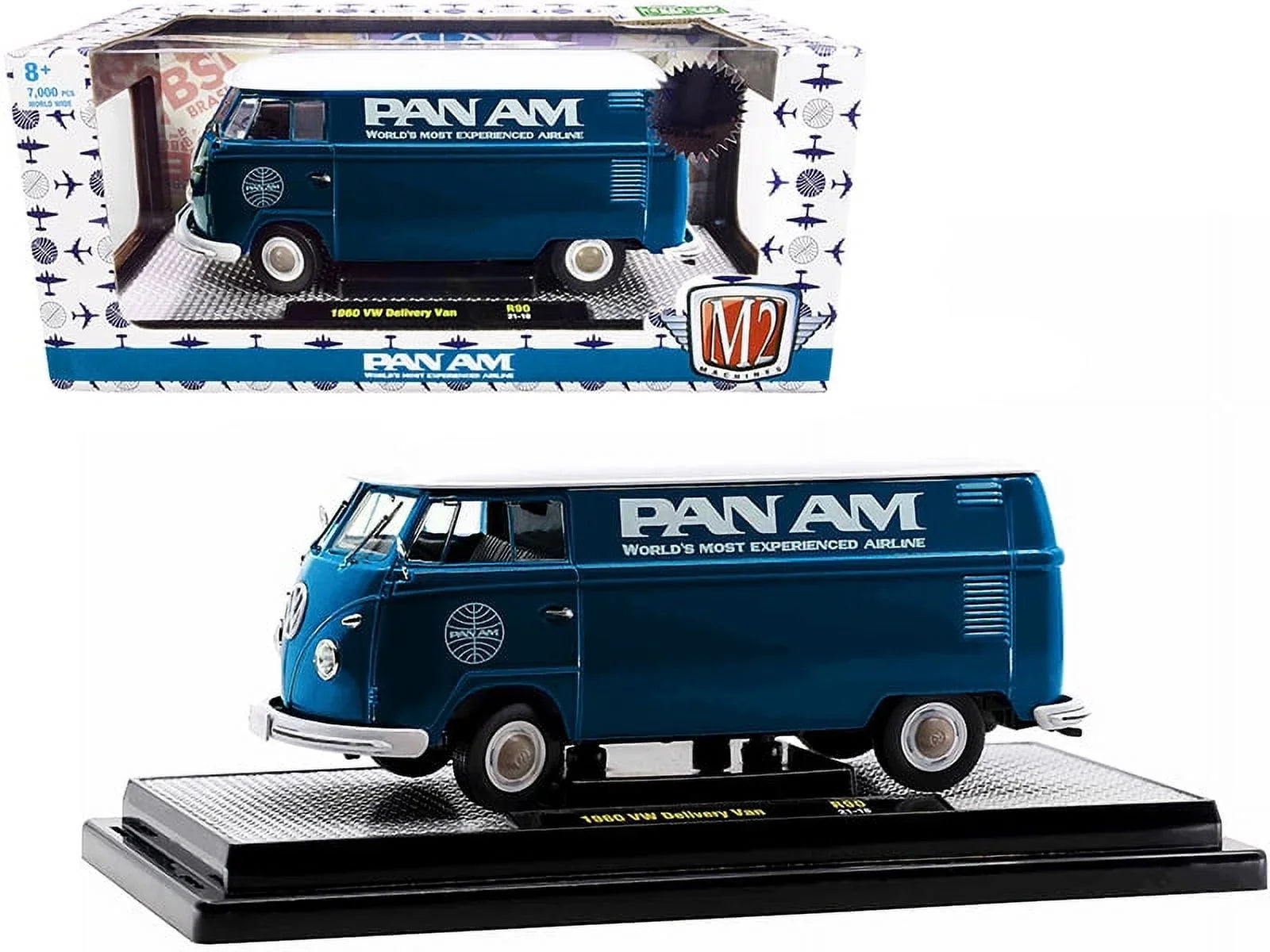 1960 Volkswagen Delivery Van "Pan Am" Turquoise with Ivory Top Limited Edition to 7000 pieces Worldwide 1/24 Diecast Model by M2 Machines